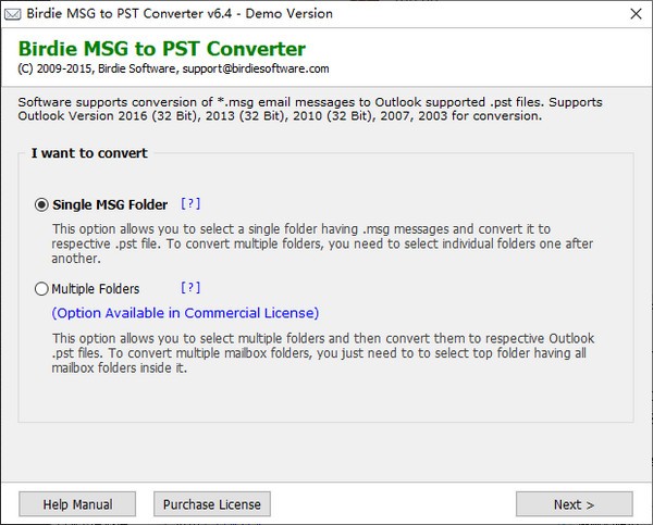 Birdie MSG to PST Converter