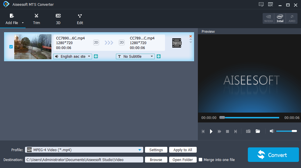 Aiseesoft MTS Converter MTS视频转换免费版